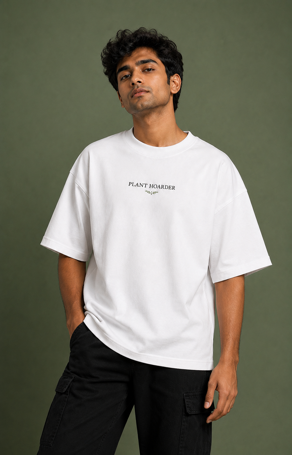 The Plant Hoarder Unisex Oversized Tee - male model styling
