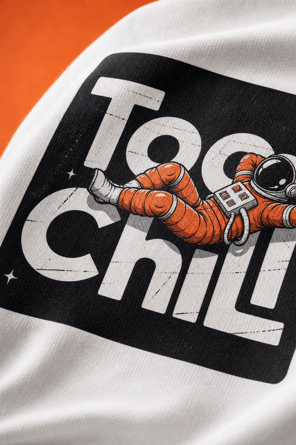 Too Chill Astronaut Unisex Oversized Tee in white - closeup