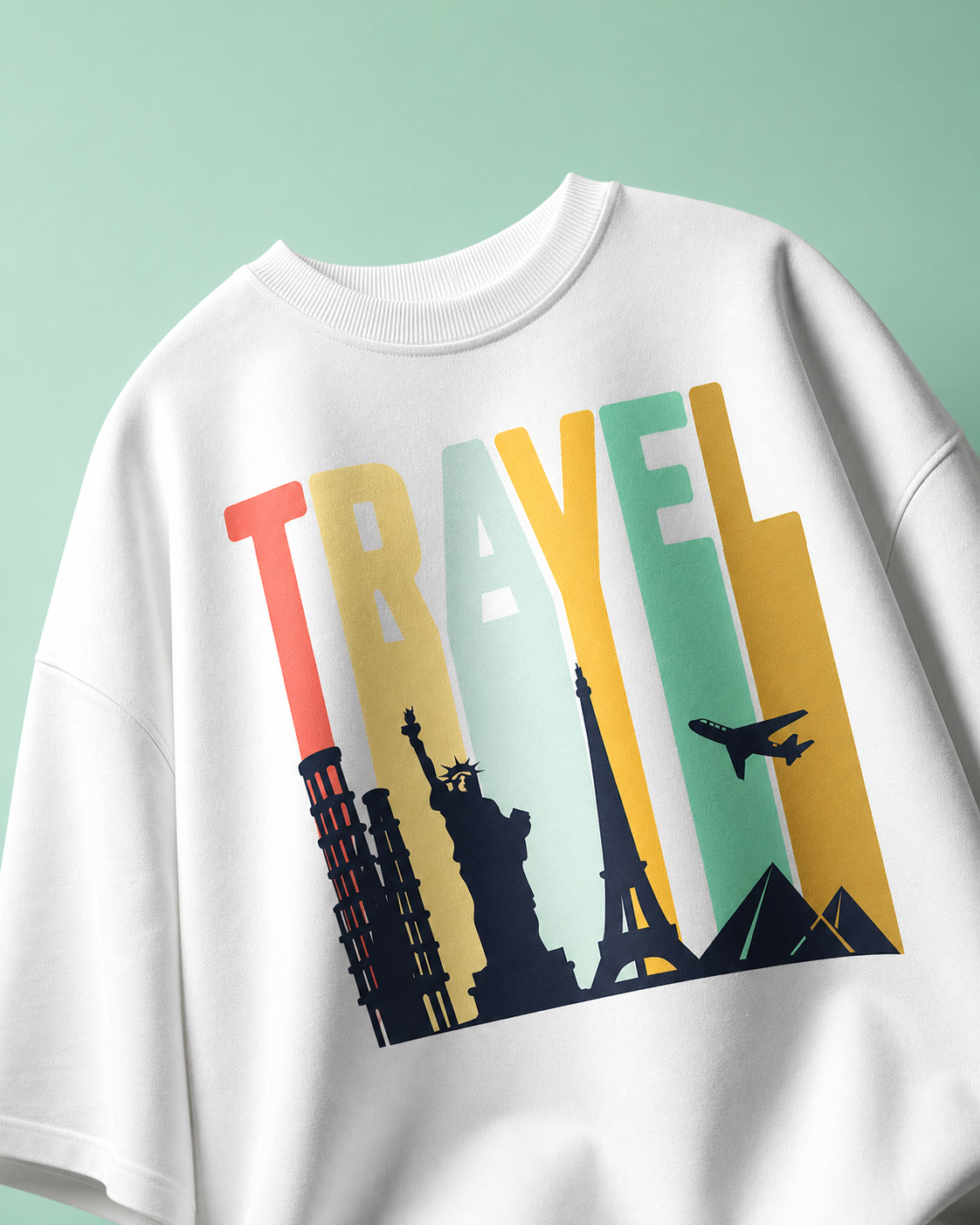 Travel Unisex Oversized Tee in white - front