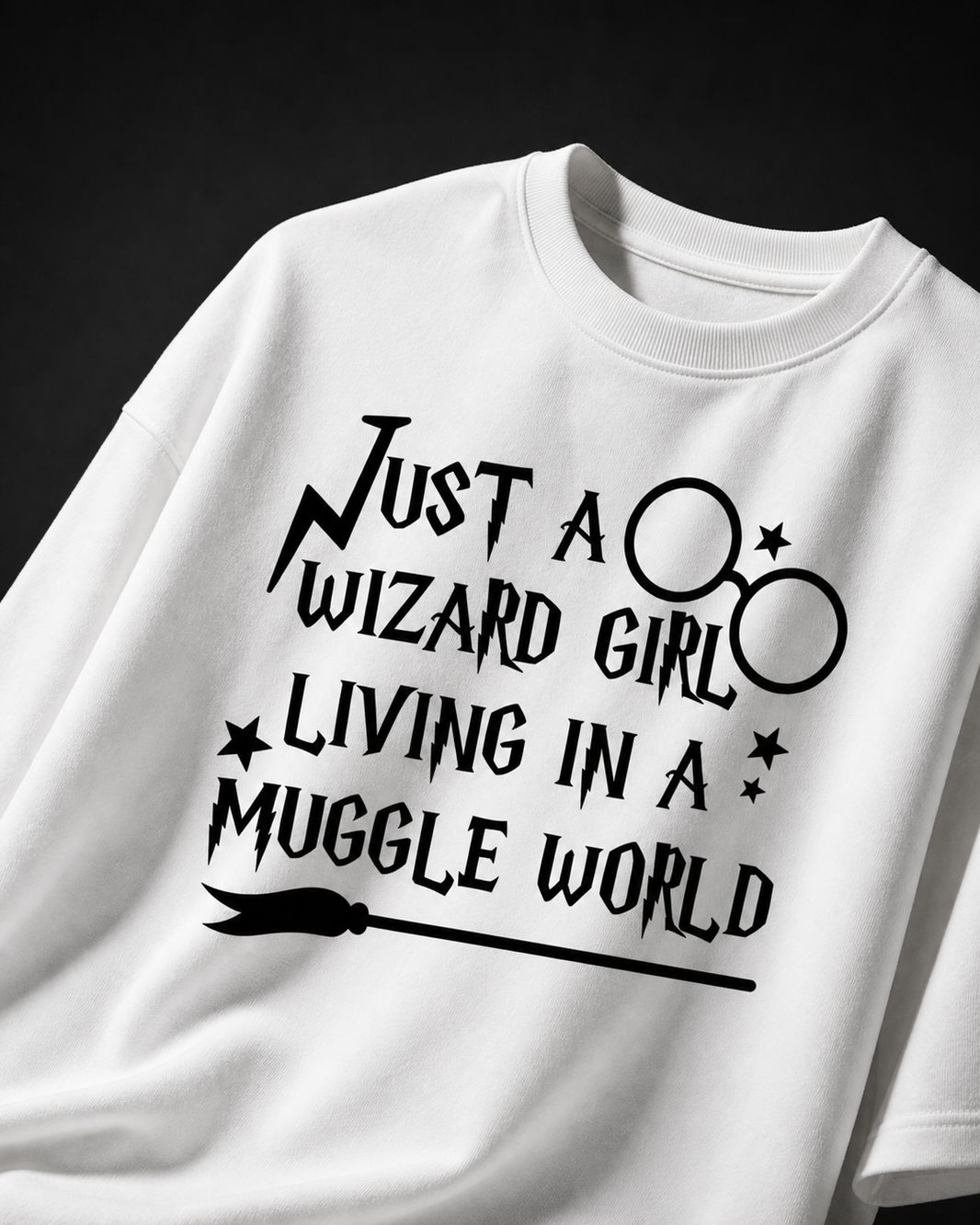 Wizard Girl Muggle World Unisex Oversized Tee in white - front