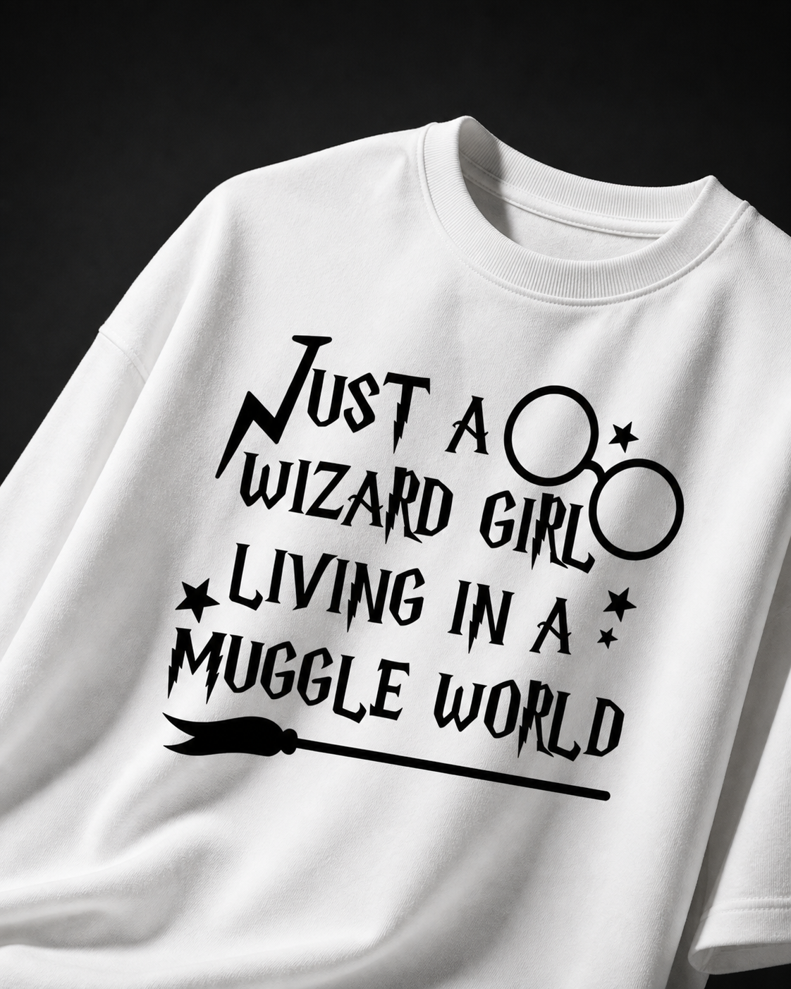 Wizard Girl Muggle World Unisex Oversized Tee in white - front